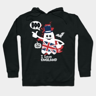 BOO GHOST with the English flag "I love England"  - cute Halloween Hoodie